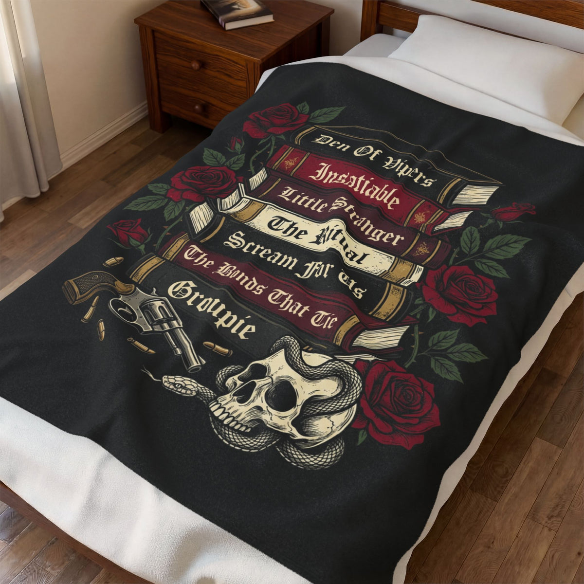 Dark Romance Book Stack Velveteen Plush Blanket