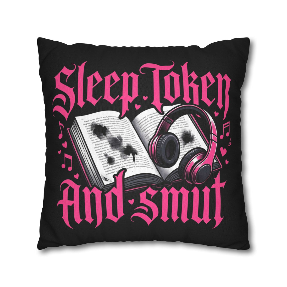 Sleep, Token & Smut Square Pillowcase — Gothic Bookish Headphone Decor