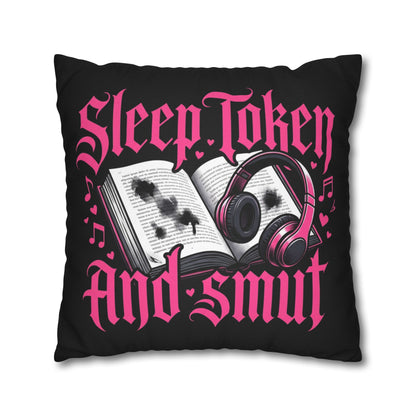 Sleep, Token & Smut Square Pillowcase — Gothic Bookish Headphone Decor