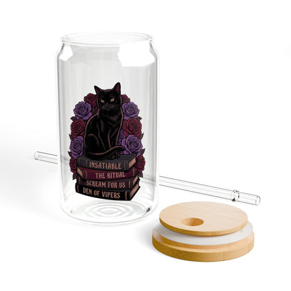 Book Stack and Black Cat Dark Romance Glass Tumbler