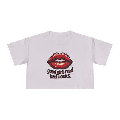 Crop Tee — "Good Girls Read Bad Books" Red Lips Graphic