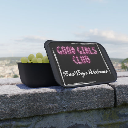 Good Girls Club Bento Box with Utensils — "Bad Boys Welcome" Neon Lunch Container