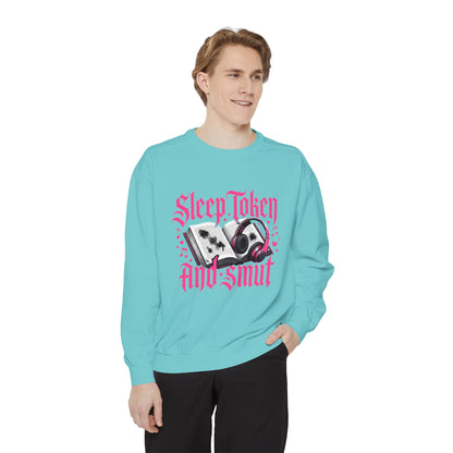 Sleep.Taken And Smut Graphic Sweatshirt — Gothic Pink Skull Crewneck