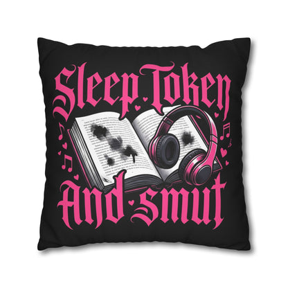 Sleep, Token & Smut Square Pillowcase — Gothic Bookish Headphone Decor