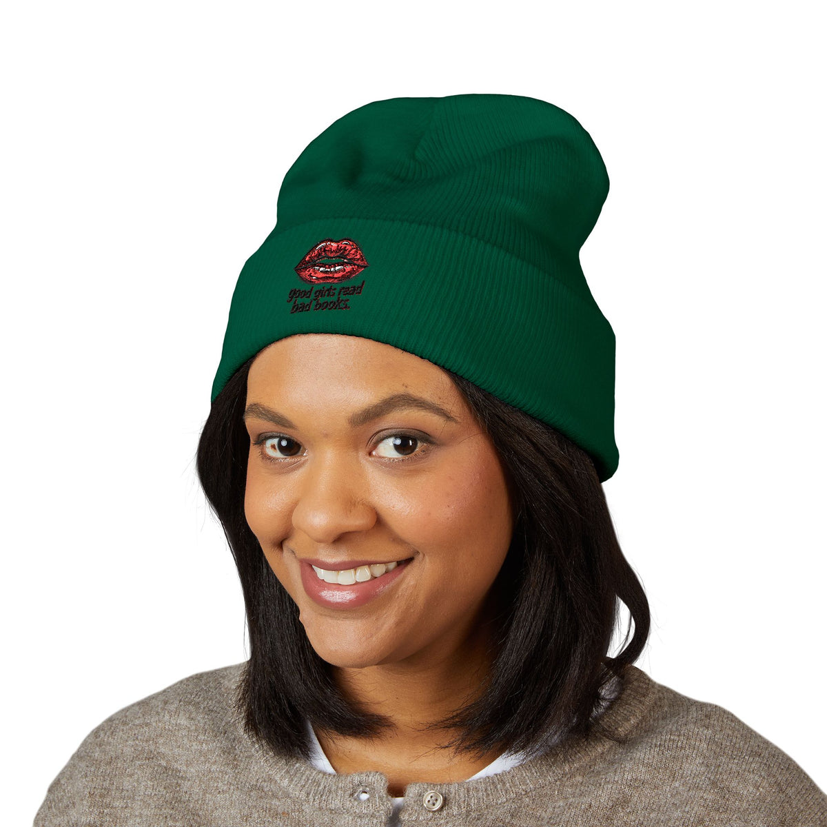 Embroidered 'Good Girls Read Bad Books' Cuffed Beanie