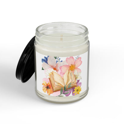 Floral Booklover Soy Candle — Scented Jar Candle with Black Lid (4oz & 9oz)
