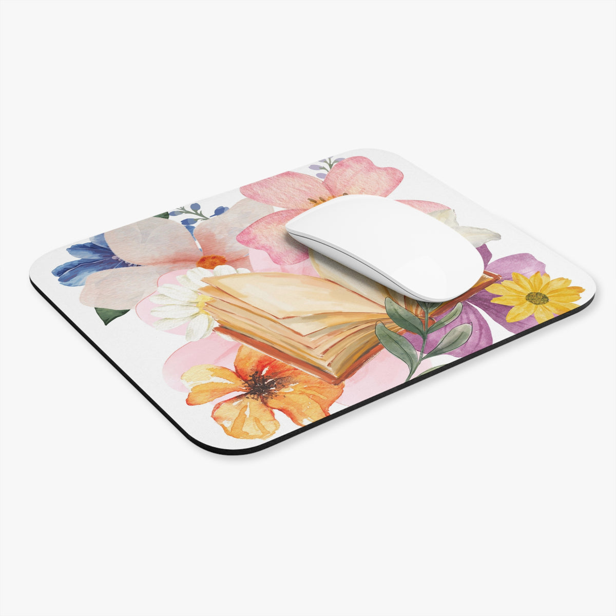 Floral Open Book Mouse Pad – Watercolor Garden Desk Mat