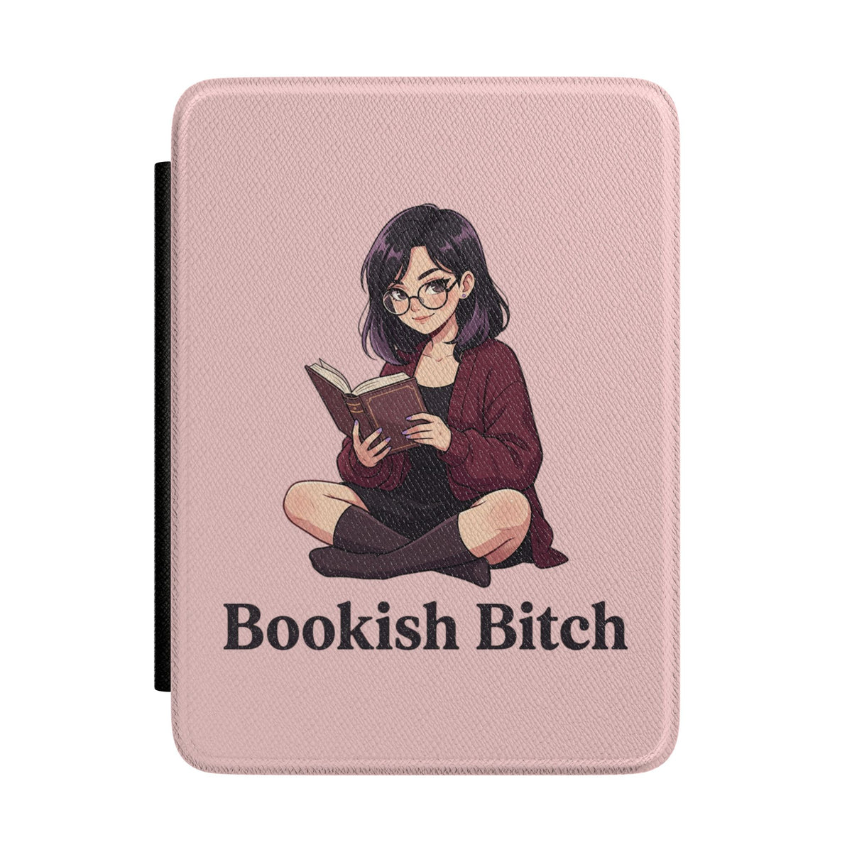 Kindle Case - "Bookish Bitch" Pink Reader Cover with Cute Girl Illustration