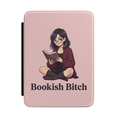 Kindle Case - "Bookish Bitch" Pink Reader Cover with Cute Girl Illustration