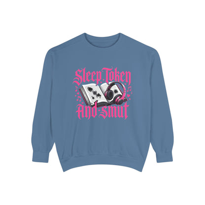 Sleep.Taken And Smut Graphic Sweatshirt — Gothic Pink Skull Crewneck