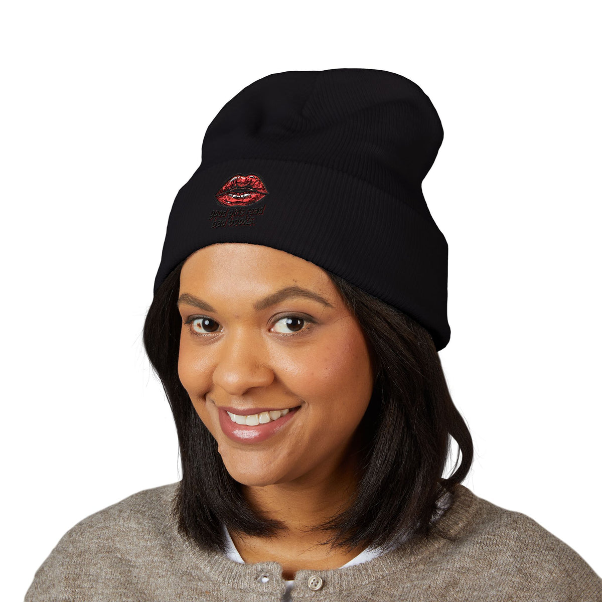 Embroidered 'Good Girls Read Bad Books' Cuffed Beanie