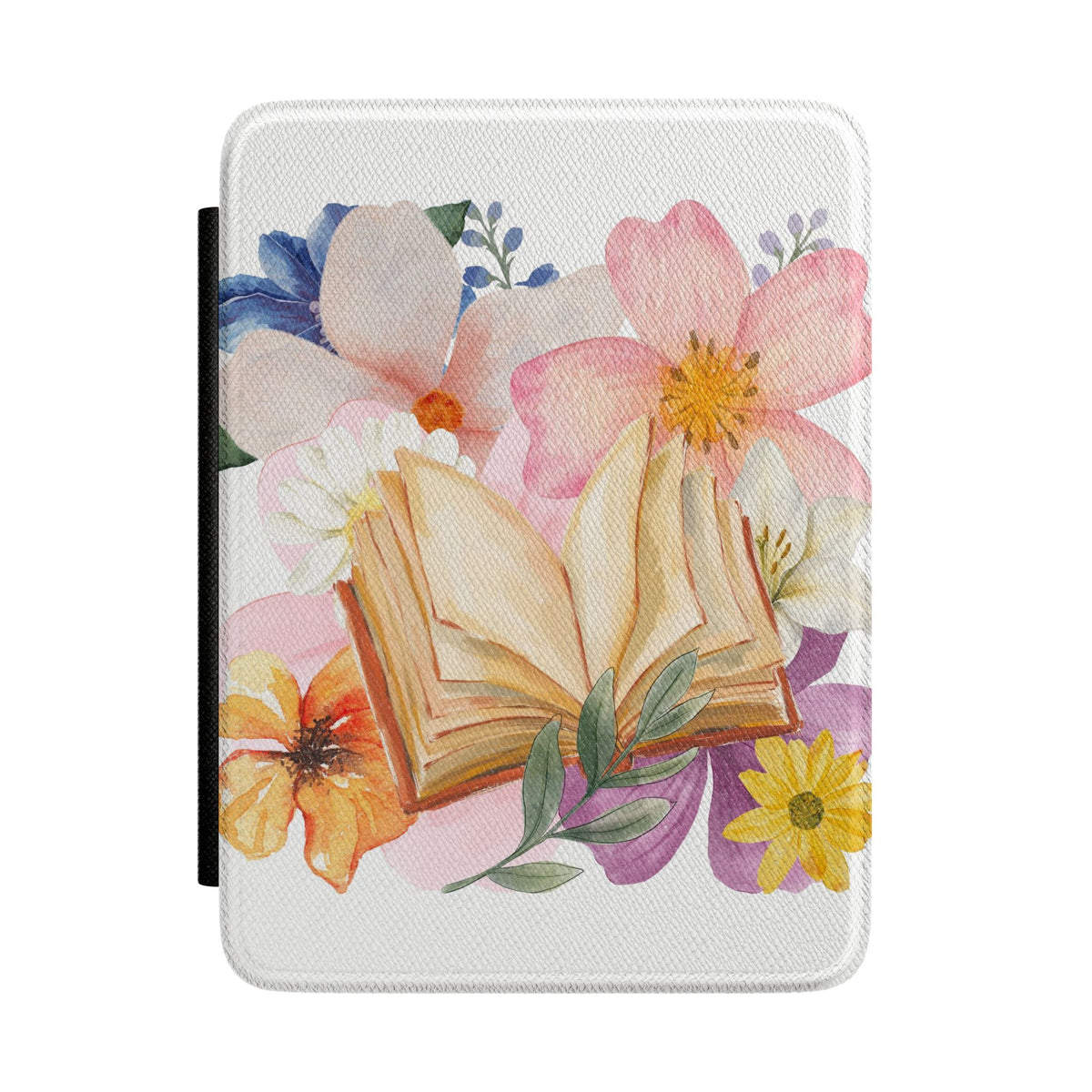 Floral Open Book Kindle Case — Watercolor Flowers E-Reader Cover