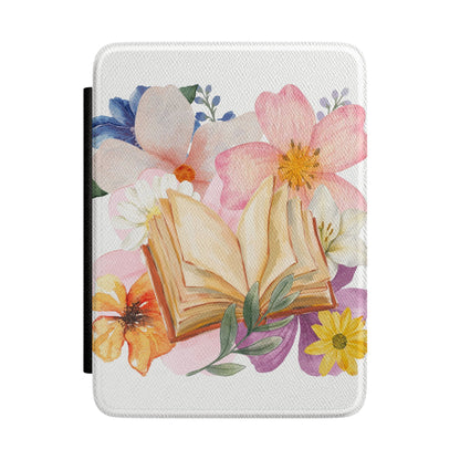 Floral Open Book Kindle Case — Watercolor Flowers E-Reader Cover