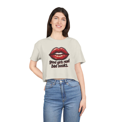 Crop Tee — "Good Girls Read Bad Books" Red Lips Graphic