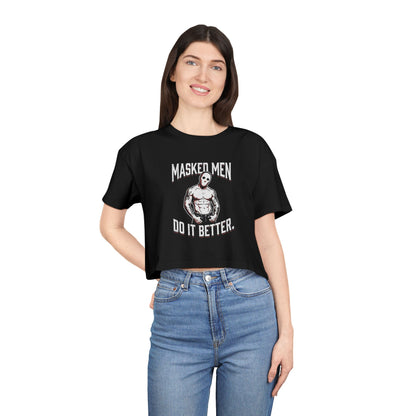 Masked Men Do It Better Crop Tee – Women's Horror Masked Fighter Graphic Top