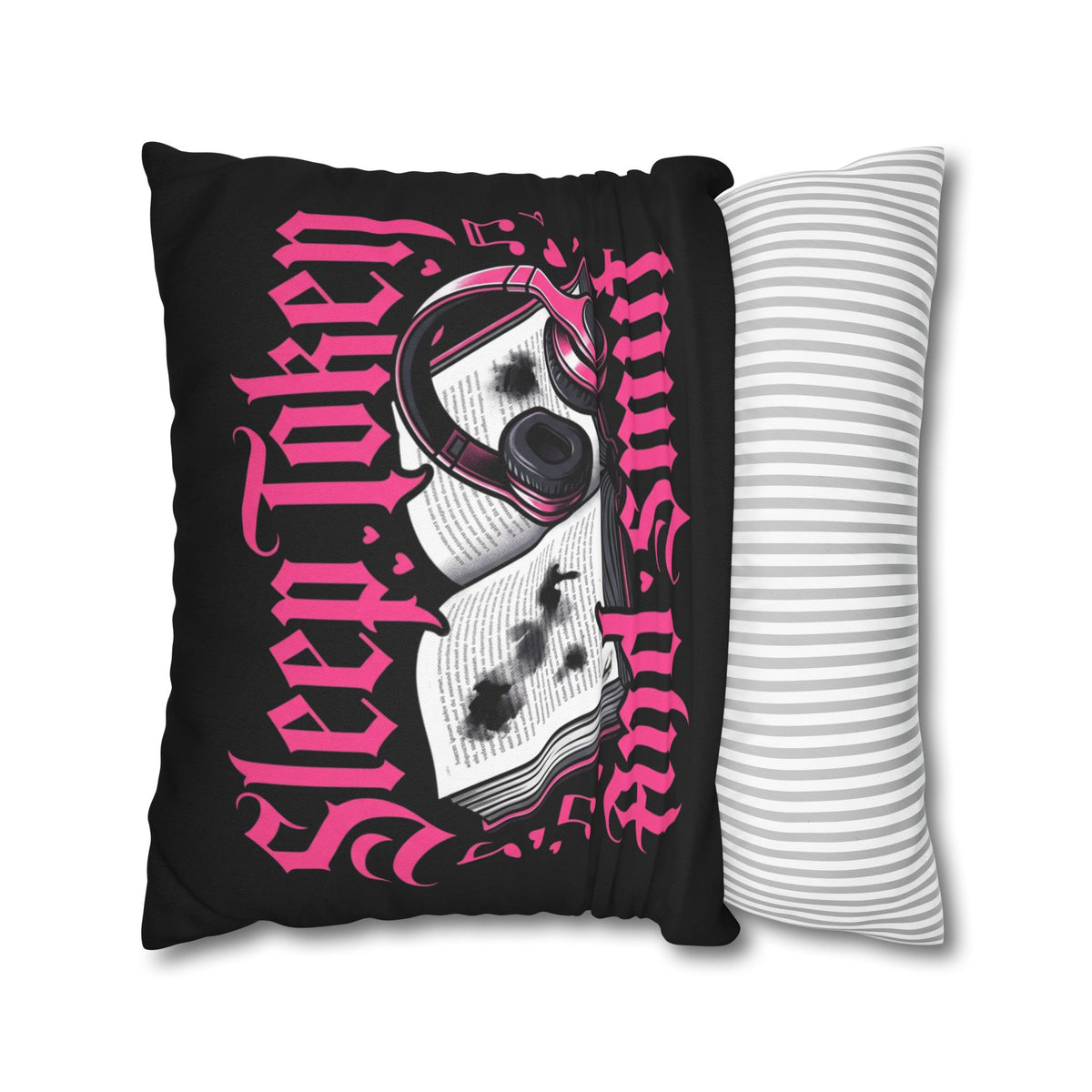 Sleep, Token & Smut Square Pillowcase — Gothic Bookish Headphone Decor