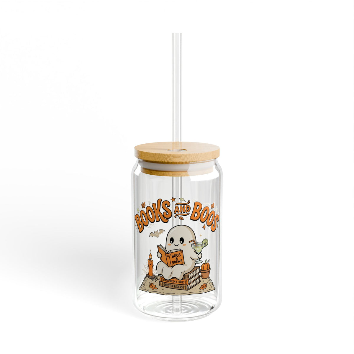Books and Boo's Ghost Glass Sipper – 16oz Halloween Booklover Tumbler