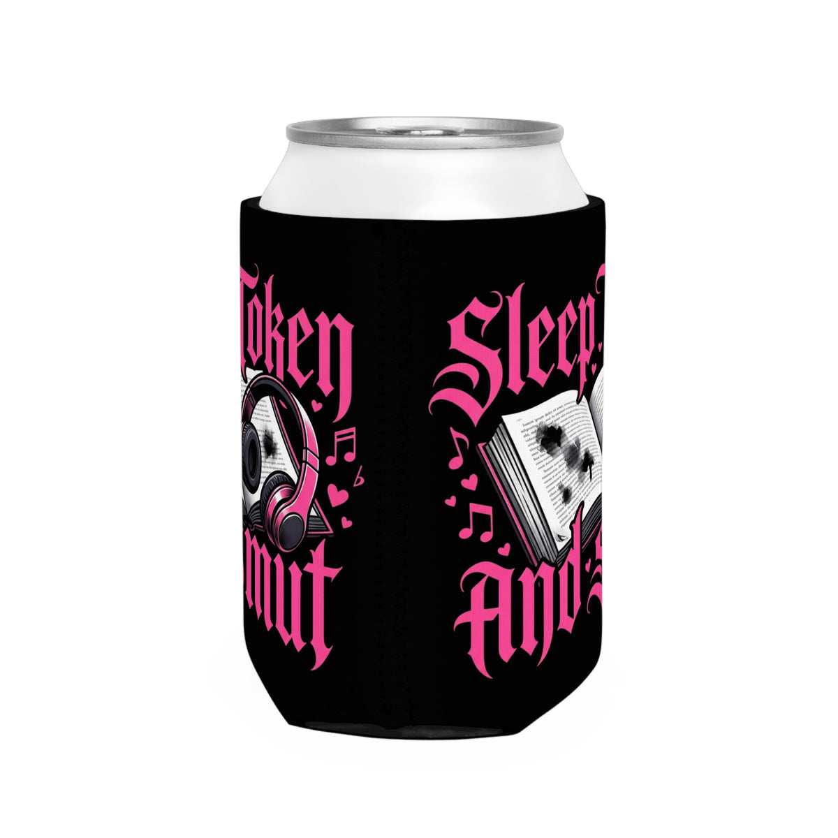 Can Cooler — "Sleep, Token, And Smut" Pink Gothic Book & Headphones Design