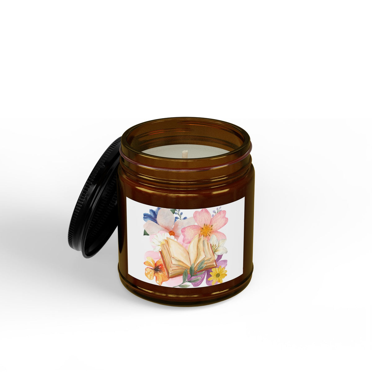 Floral Booklover Soy Candle — Scented Jar Candle with Black Lid (4oz & 9oz)