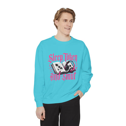 Sleep.Taken And Smut Graphic Sweatshirt — Gothic Pink Skull Crewneck