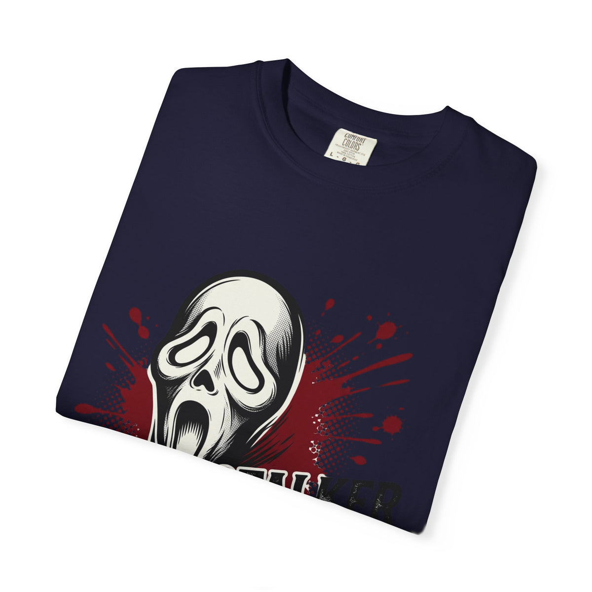 Graphic T-Shirt — "Stalker Romance" Horror Mask Tee (Scream-inspired, Blood Splatter)