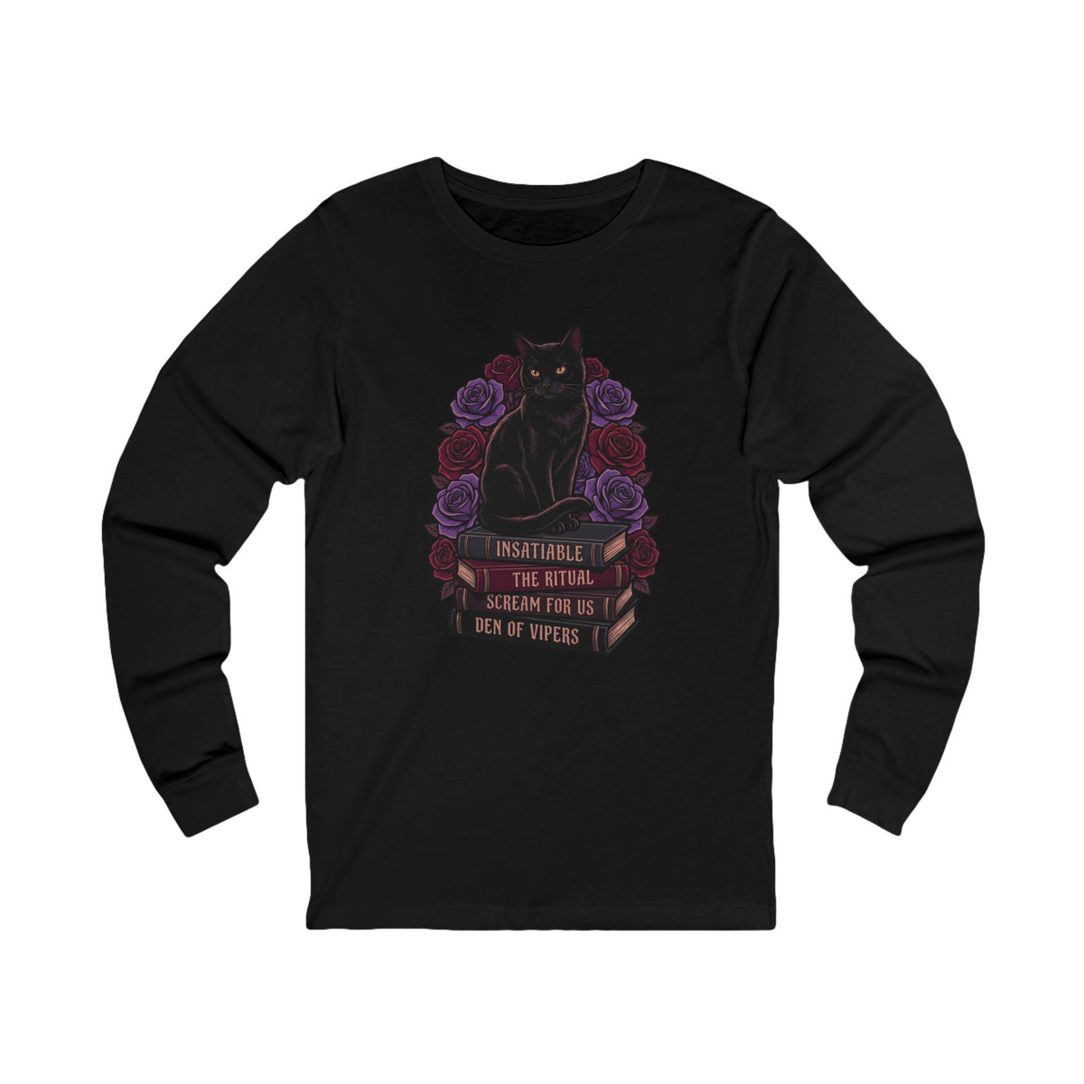 Book Stack and Black Cat Long Sleeve Tee