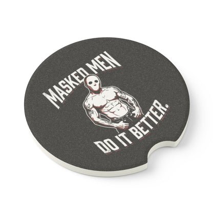 Soapstone Car Coaster — 'Masked Men Do It Better' Car Cup Holder Insert