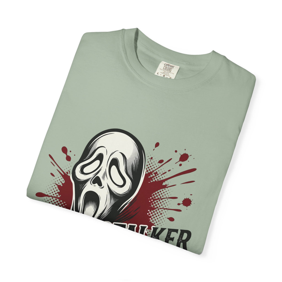 Graphic T-Shirt — "Stalker Romance" Horror Mask Tee (Scream-inspired, Blood Splatter)