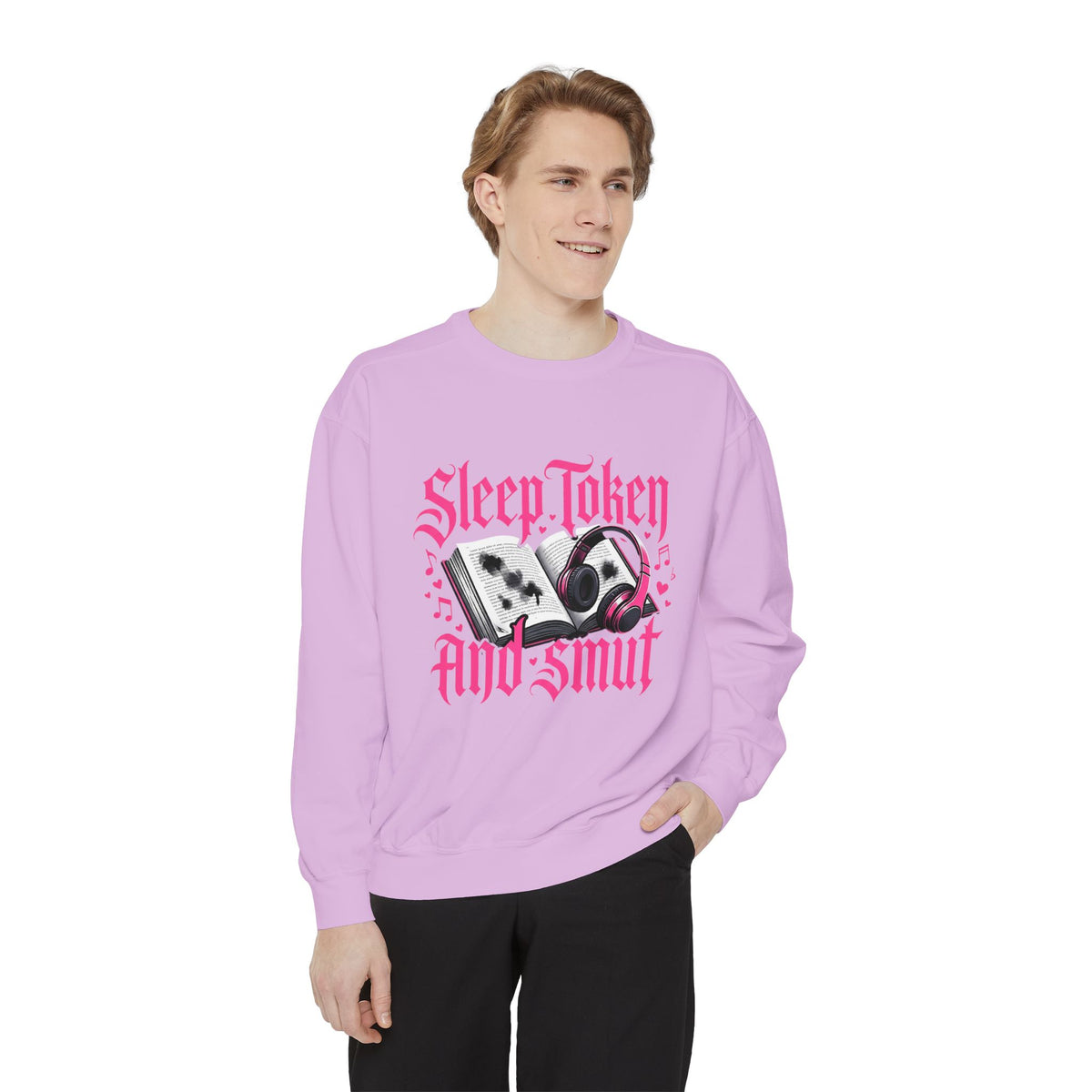 Sleep.Taken And Smut Graphic Sweatshirt — Gothic Pink Skull Crewneck