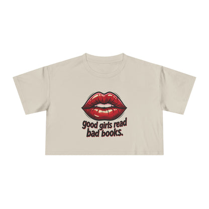 Crop Tee — "Good Girls Read Bad Books" Red Lips Graphic