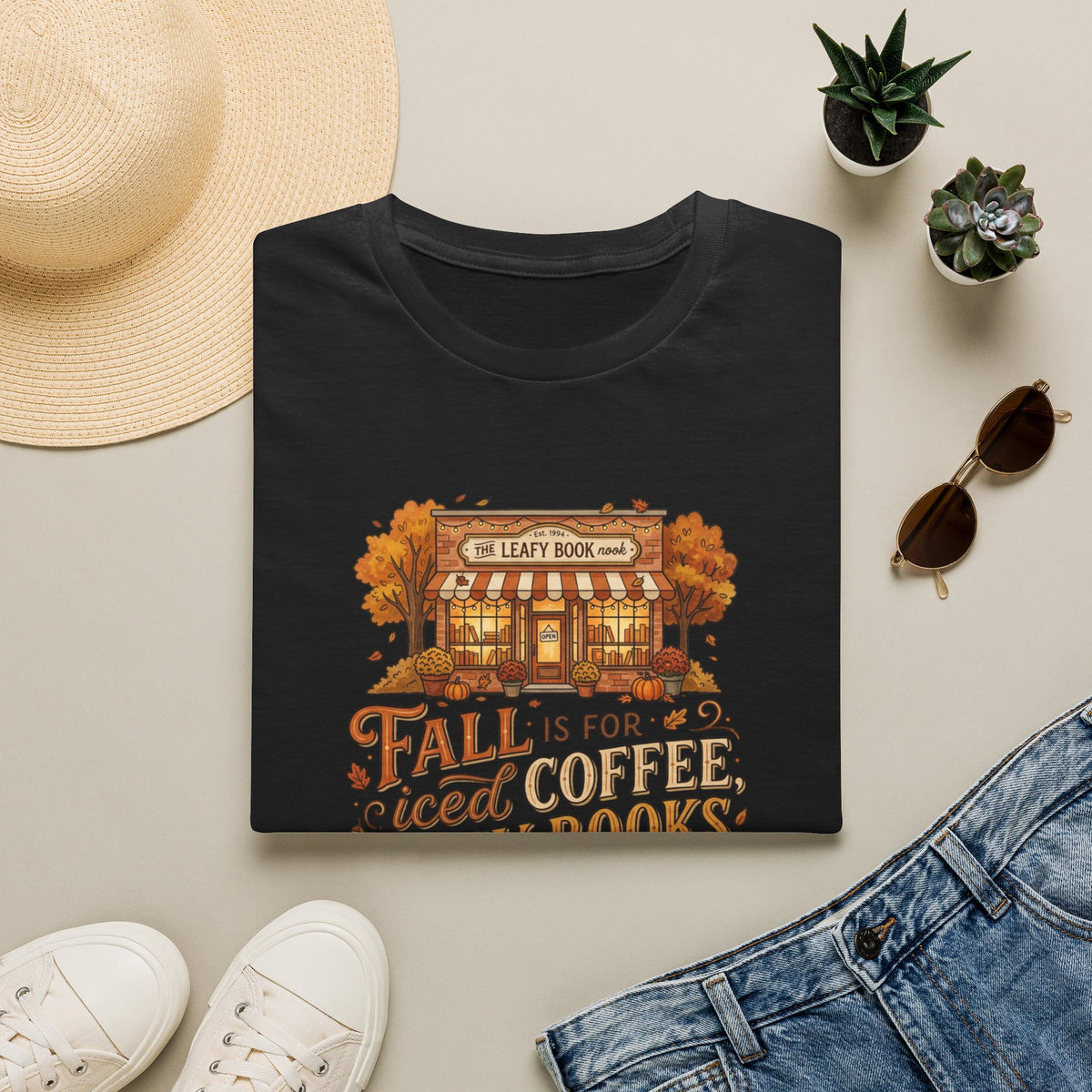 Fall Bookstore T-Shirt — "Fall Is For Iced Coffee & Spicy Books" Cozy Autumn Tee