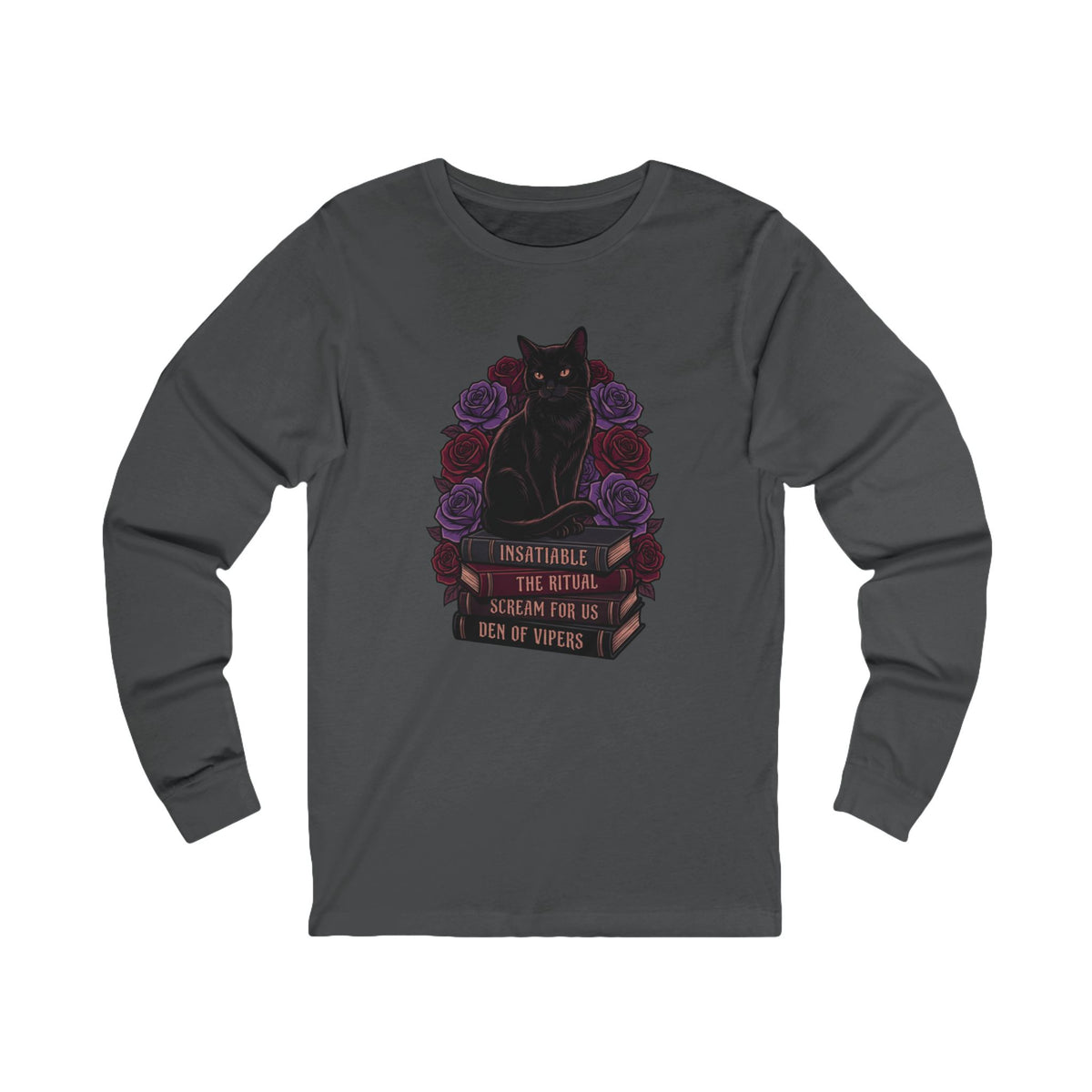 Book Stack and Black Cat Long Sleeve Tee