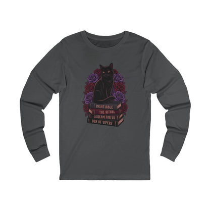 Book Stack and Black Cat Long Sleeve Tee
