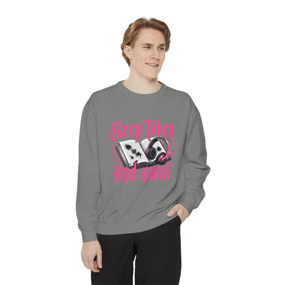 Sleep.Taken And Smut Graphic Sweatshirt — Gothic Pink Skull Crewneck