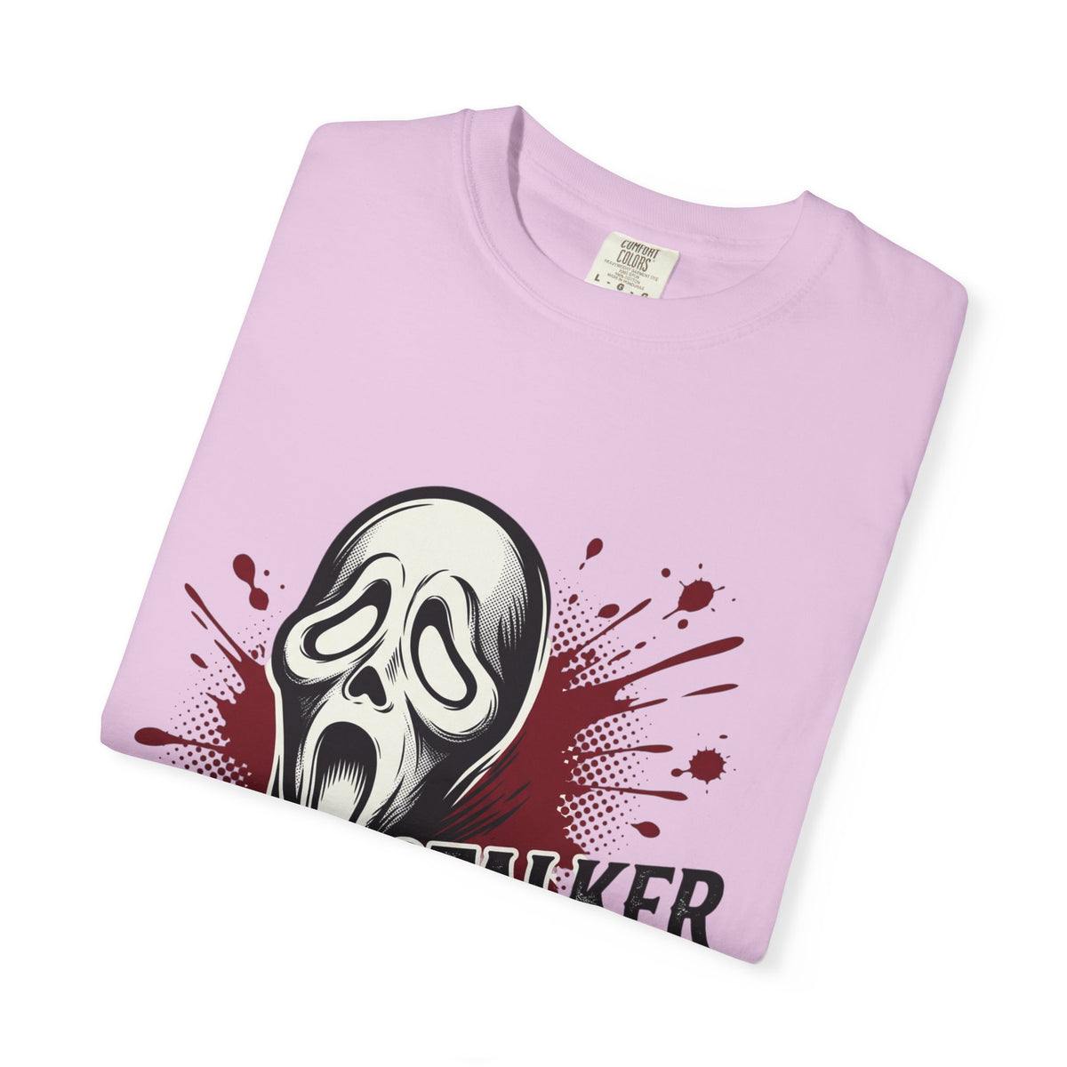 Graphic T-Shirt — "Stalker Romance" Horror Mask Tee (Scream-inspired, Blood Splatter)