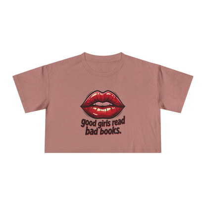 Crop Tee — "Good Girls Read Bad Books" Red Lips Graphic