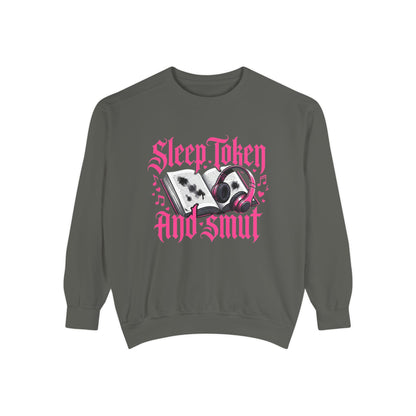 Sleep.Taken And Smut Graphic Sweatshirt — Gothic Pink Skull Crewneck
