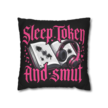 Sleep, Token & Smut Square Pillowcase — Gothic Bookish Headphone Decor