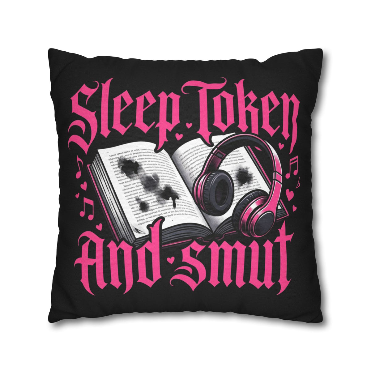 Sleep, Token & Smut Square Pillowcase — Gothic Bookish Headphone Decor