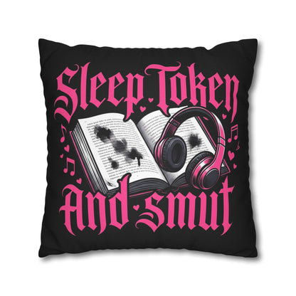 Sleep, Token & Smut Square Pillowcase — Gothic Bookish Headphone Decor
