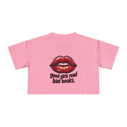 Crop Tee — "Good Girls Read Bad Books" Red Lips Graphic