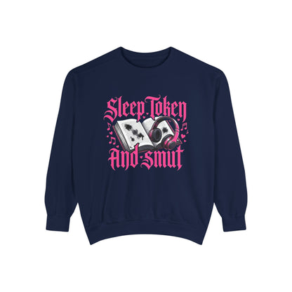 Sleep.Taken And Smut Graphic Sweatshirt — Gothic Pink Skull Crewneck