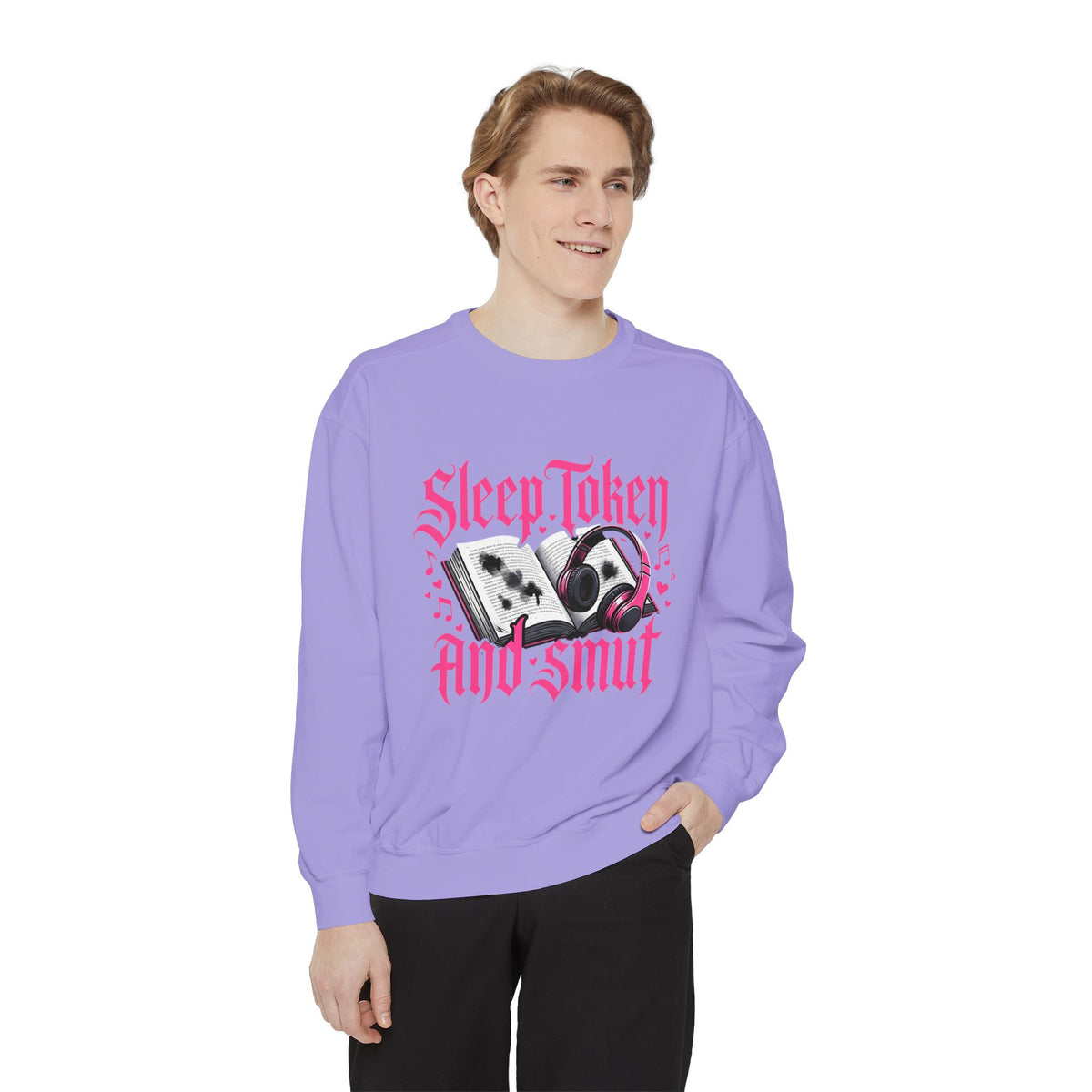 Sleep.Taken And Smut Graphic Sweatshirt — Gothic Pink Skull Crewneck