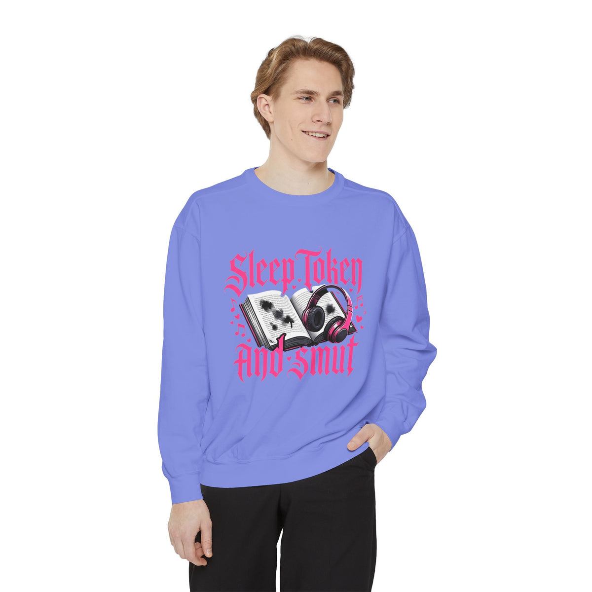 Sleep.Taken And Smut Graphic Sweatshirt — Gothic Pink Skull Crewneck