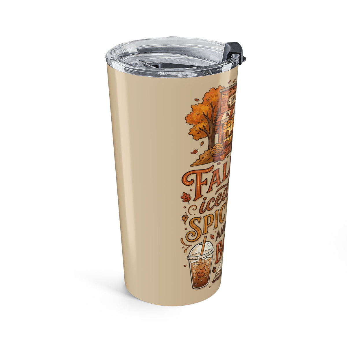 Fall Bookstore 20oz Tumbler – "Fall is for Iced Coffee, Spicy Books" Autumn Travel Mug