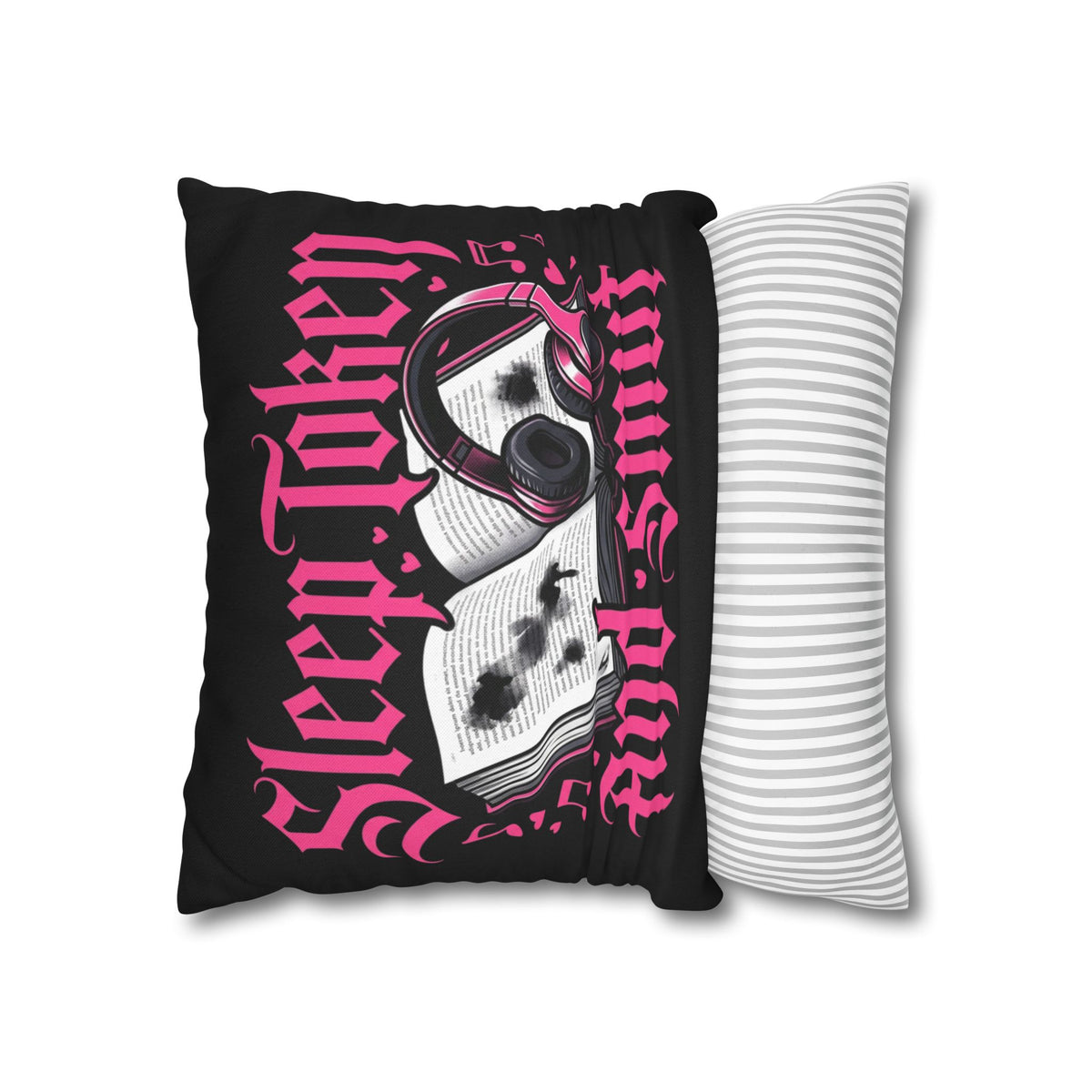 Sleep, Token & Smut Square Pillowcase — Gothic Bookish Headphone Decor