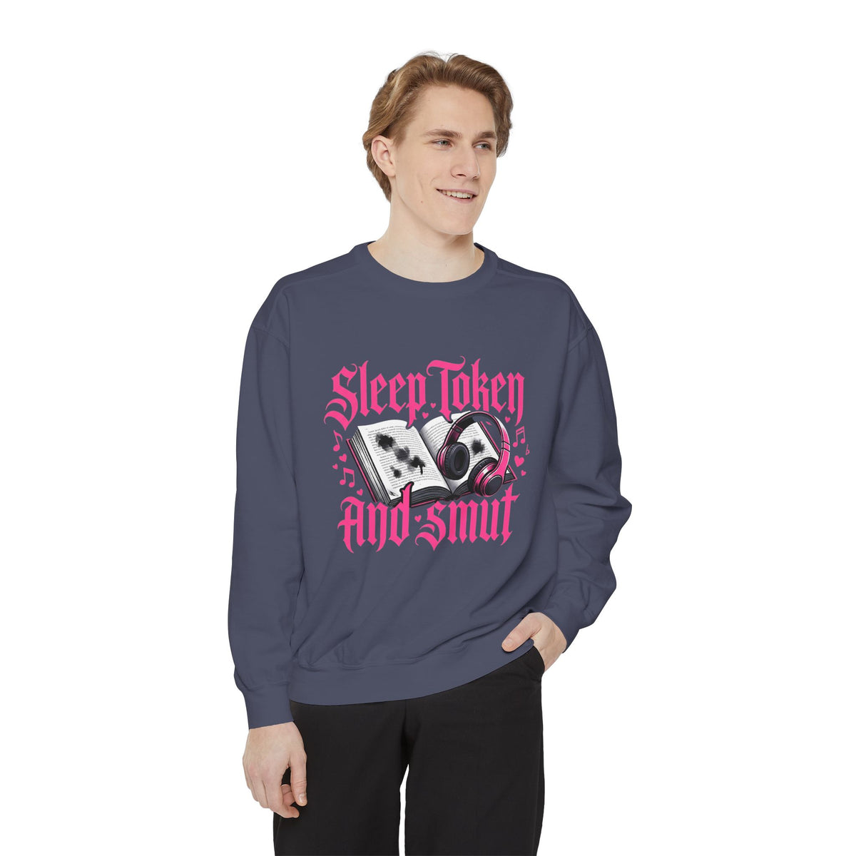 Sleep.Taken And Smut Graphic Sweatshirt — Gothic Pink Skull Crewneck