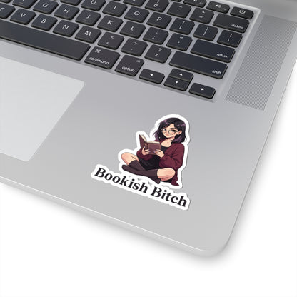 Bookish Bitch Sticker — Cute Reading Girl Kiss-Cut Vinyl Sticker for Laptops & Journals
