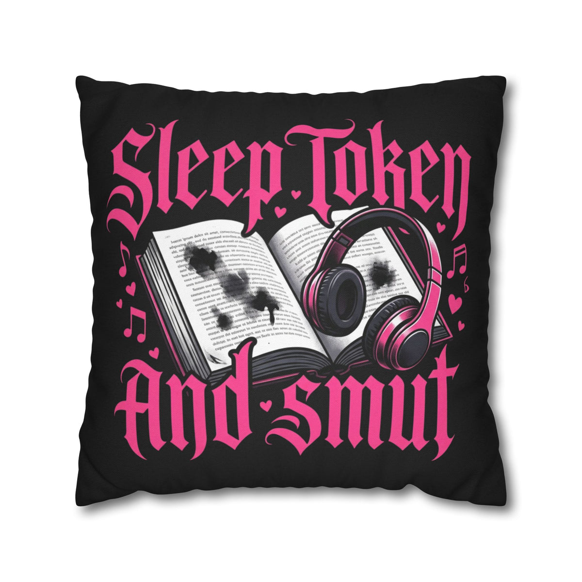 Sleep, Token & Smut Square Pillowcase — Gothic Bookish Headphone Decor