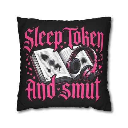 Sleep, Token & Smut Square Pillowcase — Gothic Bookish Headphone Decor